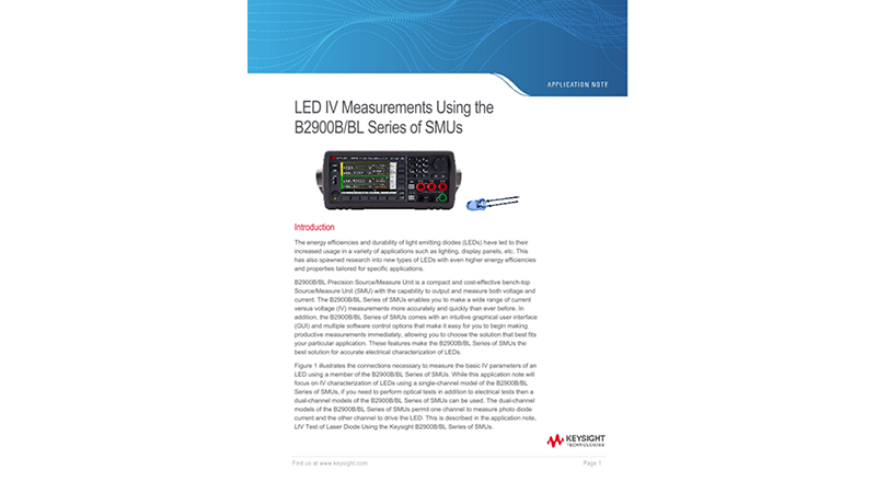 LED IV Measurements Using the B2900B/BL Series of SMUs