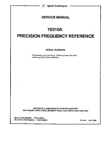 70310A Precision Frequency Reference Service Guide | Keysight