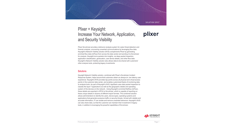 Plixer + Keysight: Increase Your Network, Application, and Security Visibility