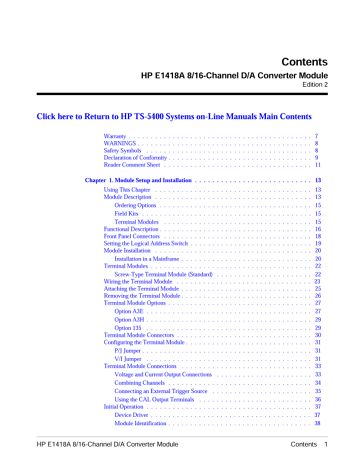 HP E1418A 8-16-Channel D/A Converter Module User's Manual | Keysight