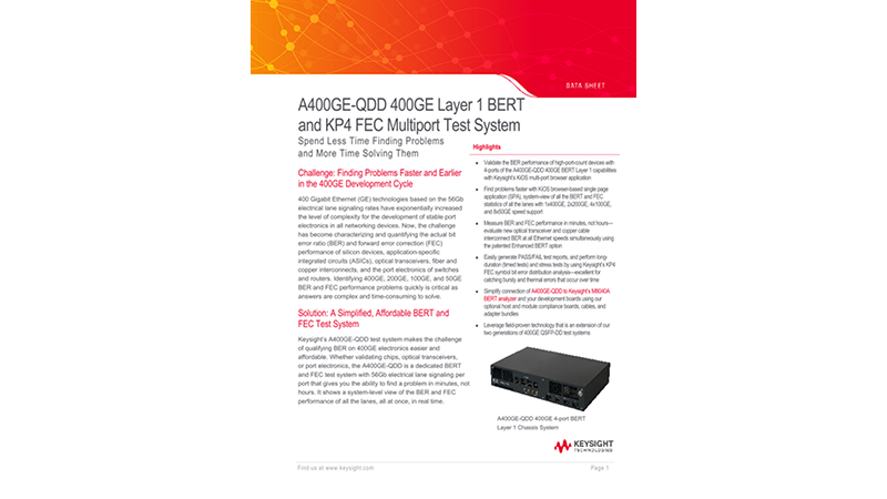 A400GE-QDD 400GE Layer 1 BERT and KP4 FEC Multiport Test System