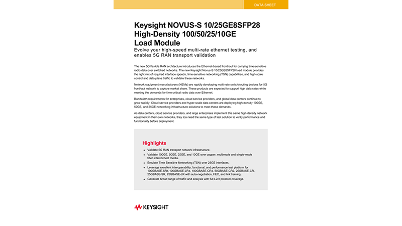 Keysight Novus SFP28/QSFP28 High-Density 100/25/10GE Load Module