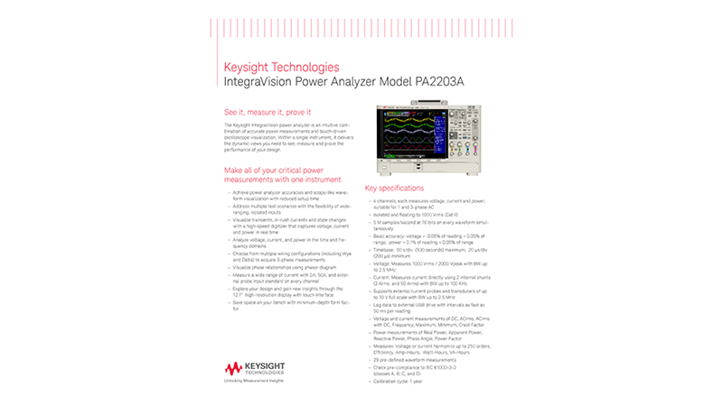 Keysight IntegraVision Power Analyzer PA2203A  