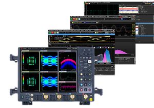 Collage of various oscilloscope software options available on Infiniium Real-Time Oscilloscopes